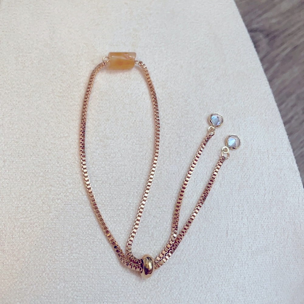 Orange Agate Bracelet, Gold Tone, Adjustable